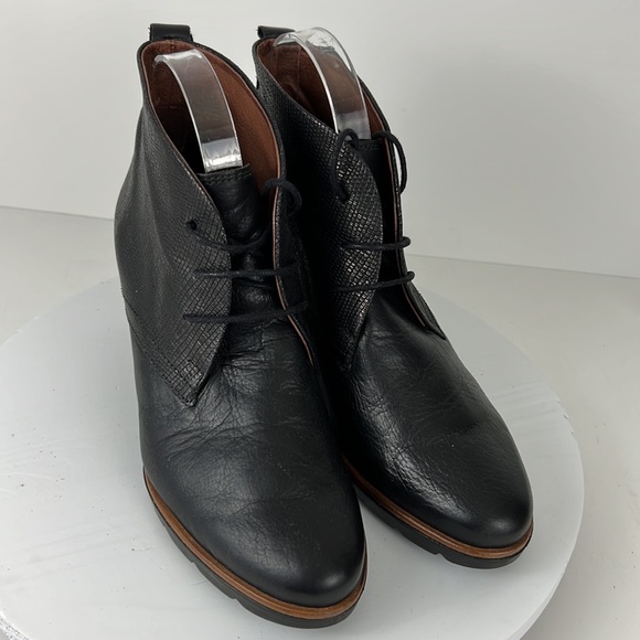 Hispanitas Black Leather Wedge Ankle Boot Booties Size 39.5 US 8.5 - 9 - Picture 4 of 10